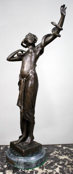 Fine Art Deco Bronze Sculpture Figure of a Woman with Serpent