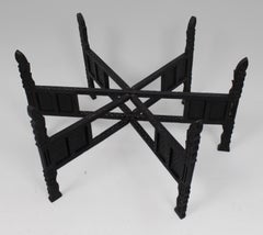 Large Middle Eastern Brass Tray Table on Carved Hardwood Folding Stand