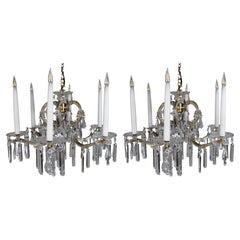Suite of 3 Fine Cut Glass Crystal Chandeliers 1 Large 2 Pairs