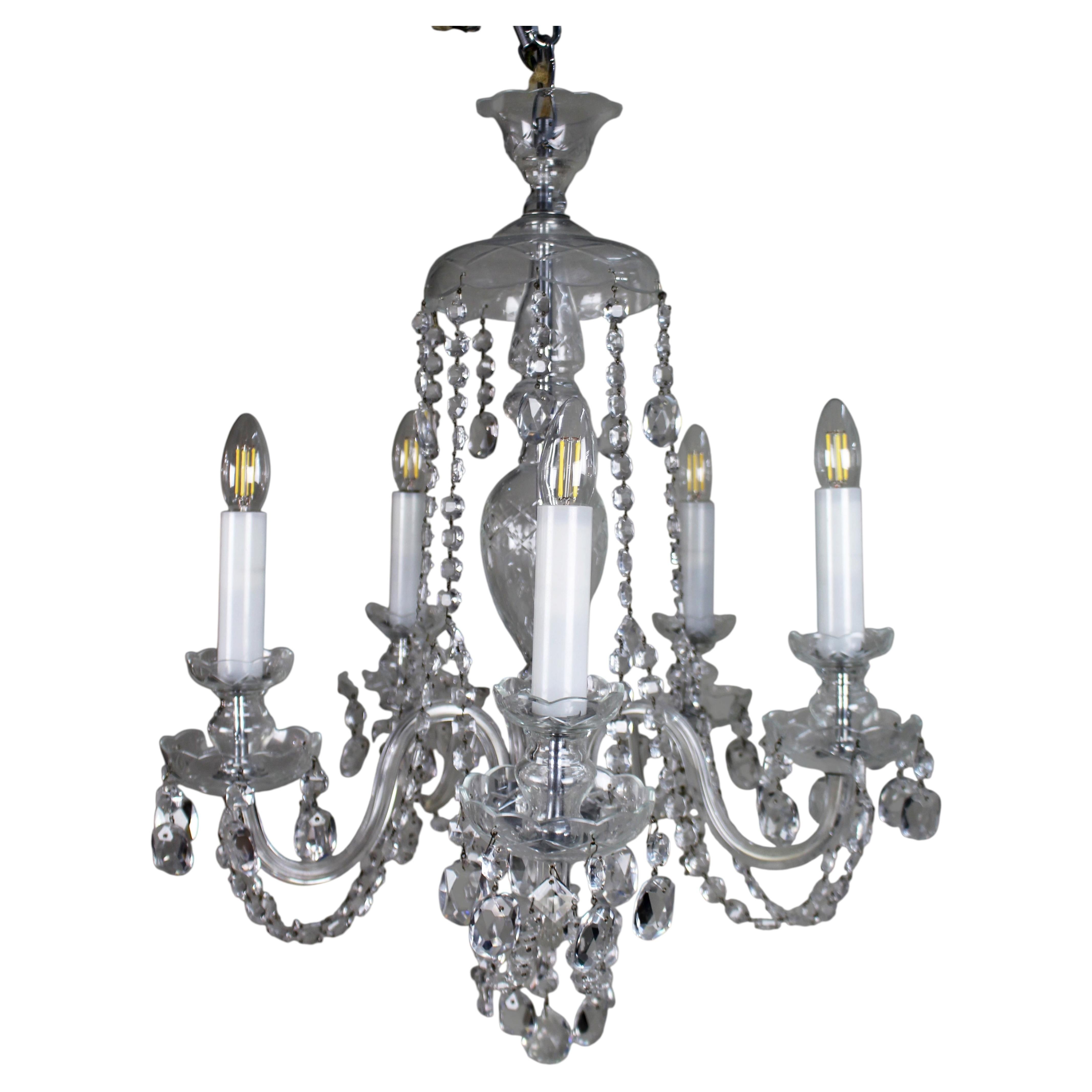 Fine Quality Dressed Crystal Vintage French 5 Arm Chandelier For Sale