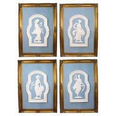 Set of 4 Very Large British Art Deco Wedgwood Plaster Panels in Gilt Frames