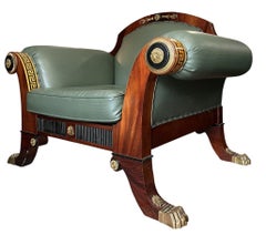 French Empire Revival Vintage Mahogany and Brass Sofa