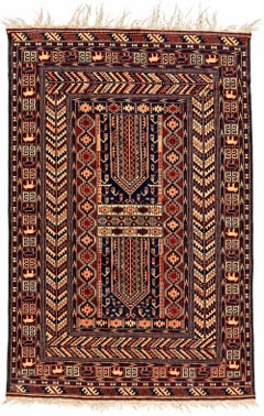 Antique Afghan Baluch Double Mihrab Prayer Rug, Circa 1900