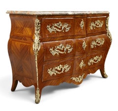 Colombo Mobili Italian Louis XV Style Marquetry Bombé Commode with Marble Top