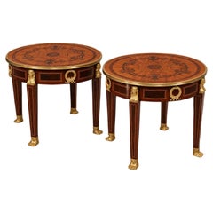 Pair of Marquetry and Ormolu Mounted Side Lamp Tables