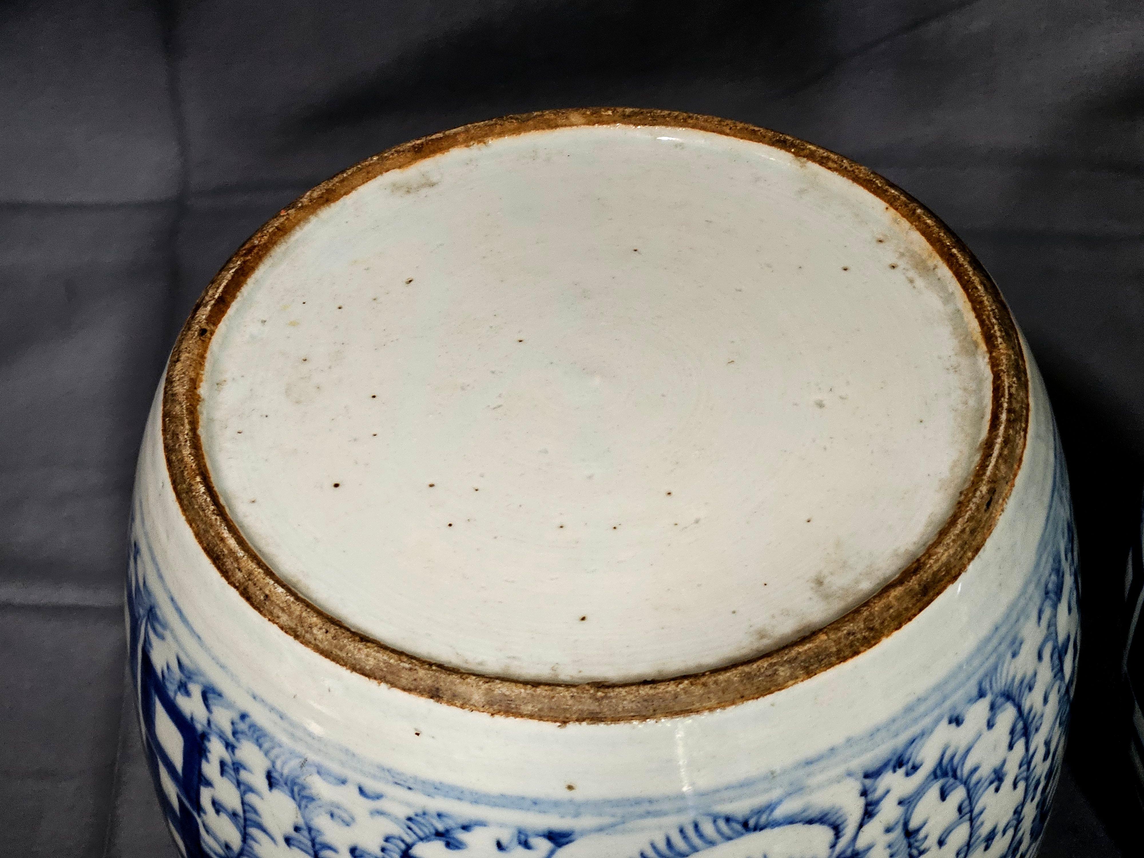 Paire de pots à gingembre anciens en porcelaine chinoise bleue et blanche, 19e siècle en vente 9
