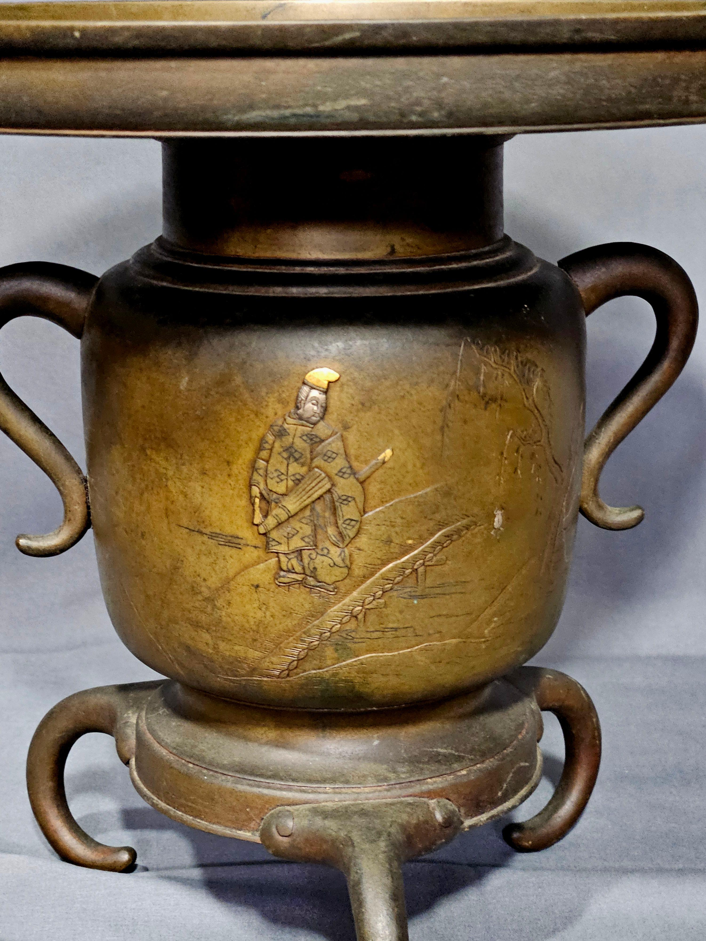 Antico vaso a treppiede Ikebana in metallo misto del 19° secolo in vendita 4