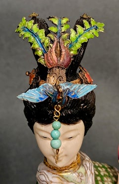 A Chinese Cloisonné Enamel Carved Guanyin Figuring