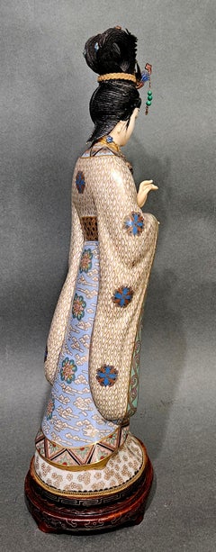 A Large and Heavy Chinese Cloisonné Gilt and Enamel Carved Guanyin Figuring