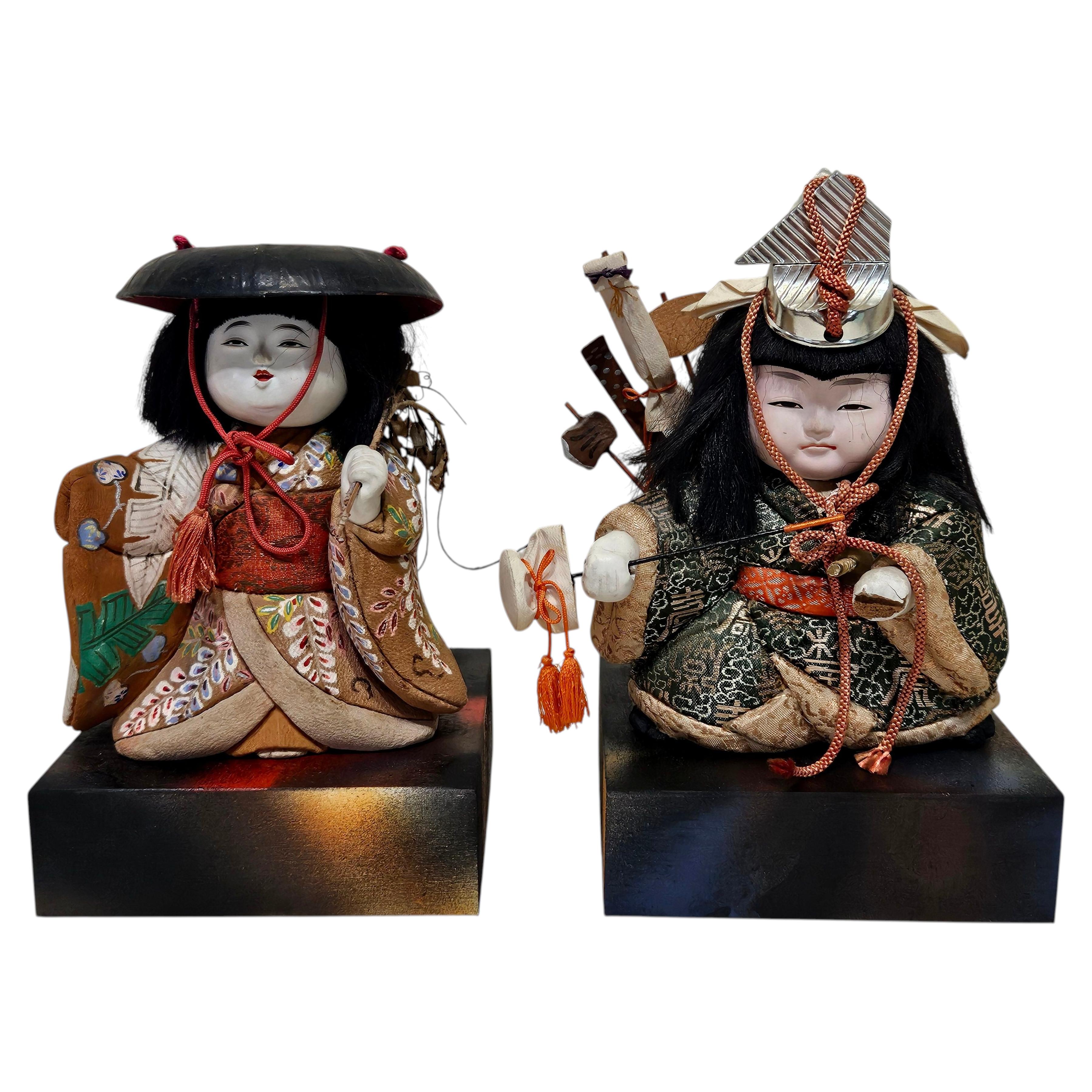 Antikes Paar japanischer Kimekomi-Puppen, Showa-Zeit, 1940er Jahre im Angebot