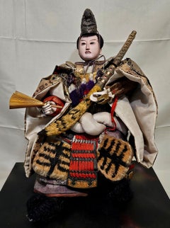 Antique Large Japan Musha Samurai Boy Days Gofun Daimyo Ningyo Doll, Edo, mu#008
