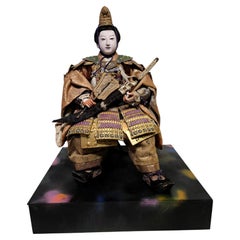 Antique Large Japan Musha Samurai Gofun Daimyo Ningyo Doll, Meiji, mu#009