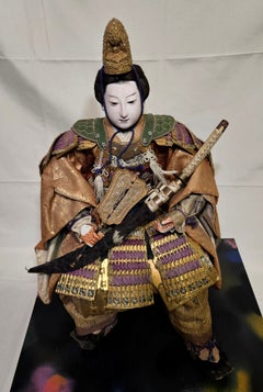 Antique Large Japan Musha Samurai Gofun Daimyo Ningyo Doll, Meiji, mu#009