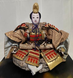 Antique Japan Musha Samurai Gofun Daimyo Ningyo Doll, Edo, mu#011