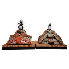 Antique Pair of Kokin-Bina Emperor and Empress Dolls , 1800s Edo