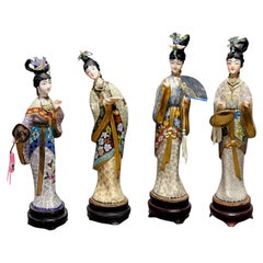 4 Chinese Cloisonné Enamel Carved Figures "The Four Beauties", Mid Century