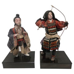 Antique Two Japanese Musha Ningyo Dolls #39 , Edo Period, 1800s