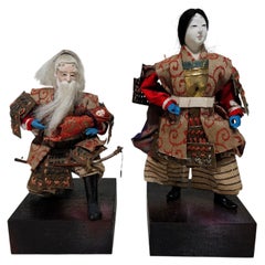 Zwei antike japanische Musha-Ningyo-Puppen und der Enkel #44, Edo-Zeit, 1800er Jahre