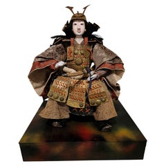 Muñeco antiguo grande de samurái japonés «Musha Gofun Daimyo Ningyo», época Meiji, mu#055