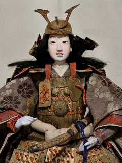 Muñeco antiguo grande de samurái japonés «Musha Gofun Daimyo Ningyo», época Meiji, mu#055