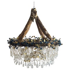 Zeitgenössischer Valentina Giovando Rosalya Kronleuchter Kristall Stoff Messing Blau Gold