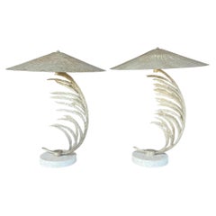 Vintage Coastal Michael Taylor Frond Table Lamps, a Pair