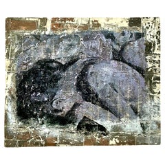 Vintage Boho Monumental Pittura astratta su tela con texture originale