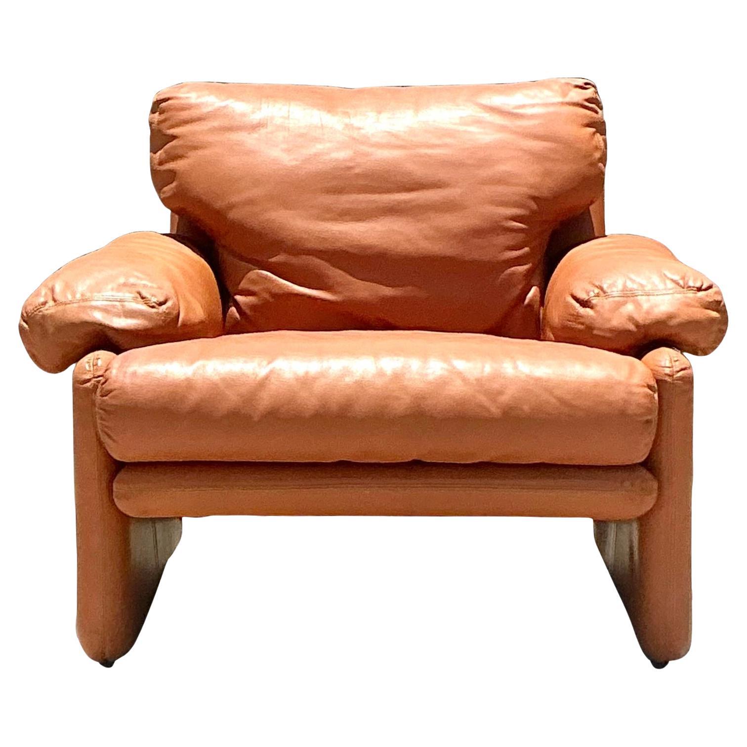Vintage Boho Tobia Scarpa für B&B Italia Leder Lounge Stuhl
