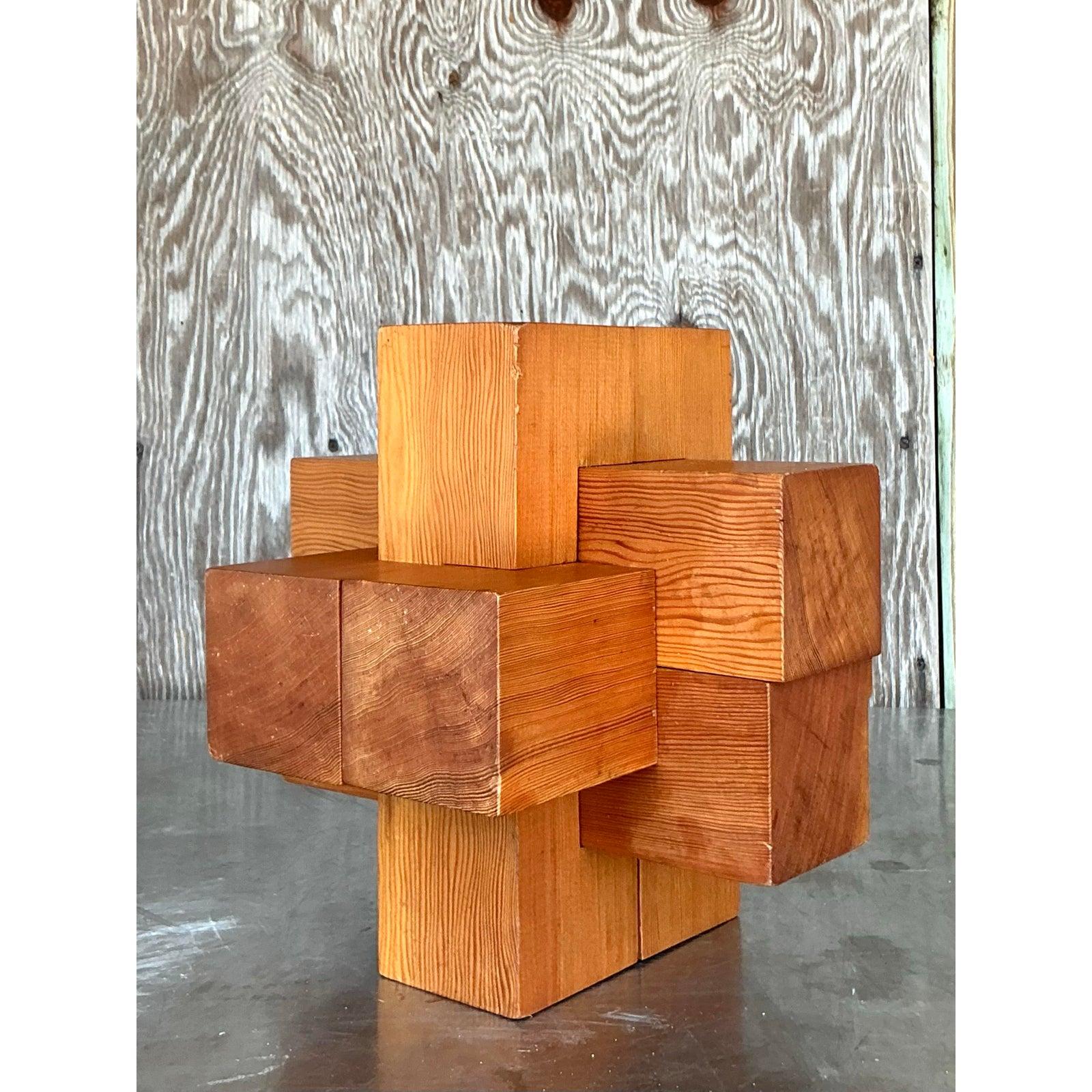 Pino Scultura di blocchi da costruzione vintage in stile bohémien in vendita