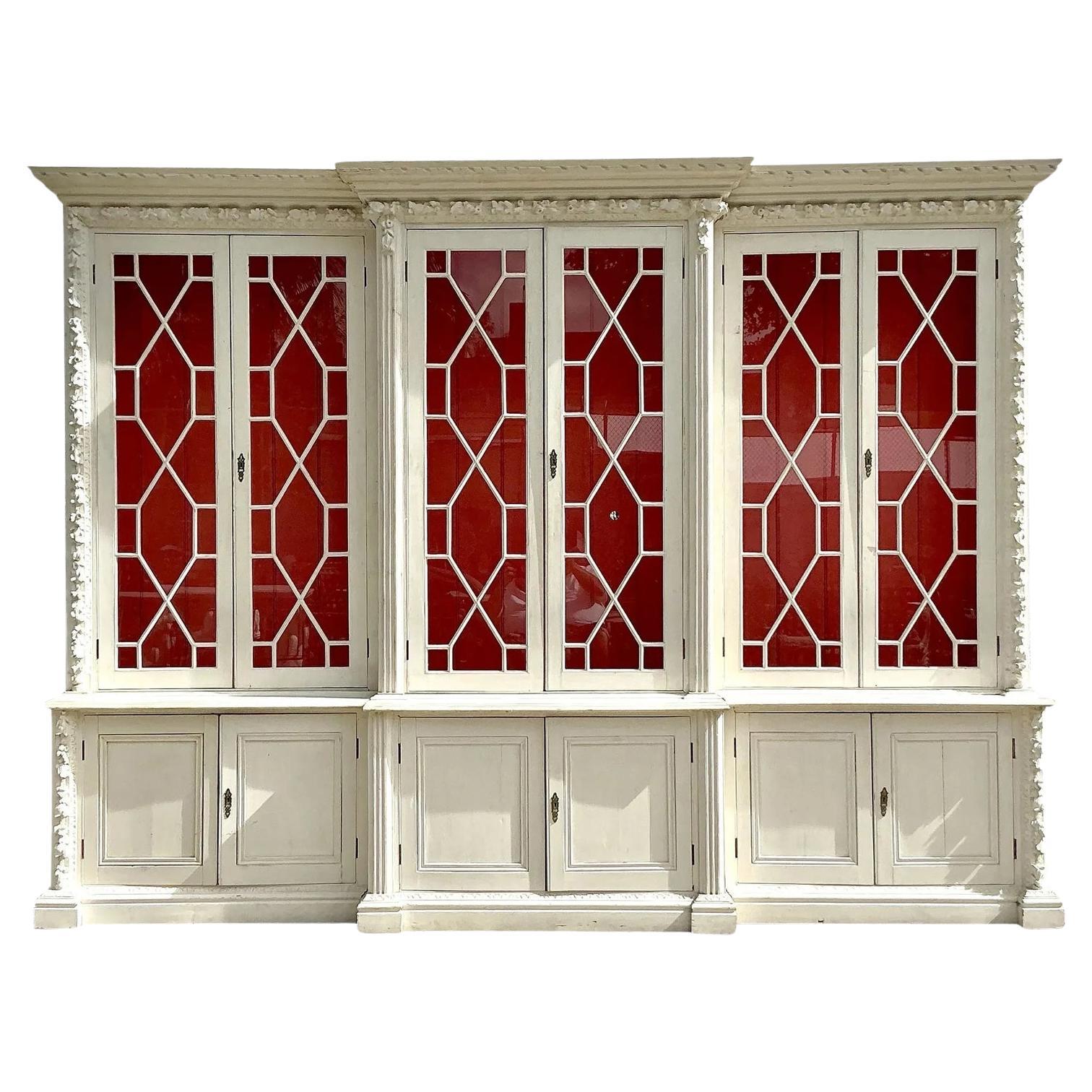 Vintage Regency George III Style Step Back Washed Breakfront For Sale