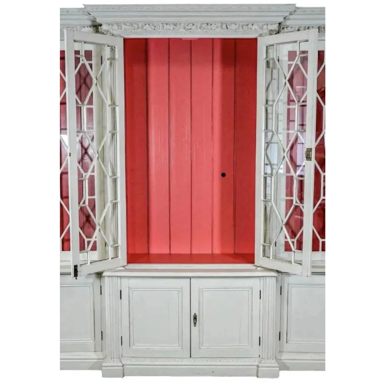 19th Century Vintage Regency George III Style Step Back Washed Breakfront For Sale
