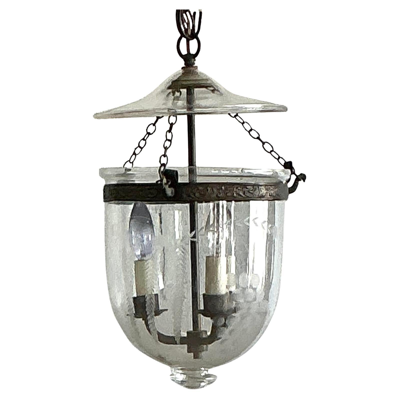 Vintage Regency Etched Bell Jar Lantern