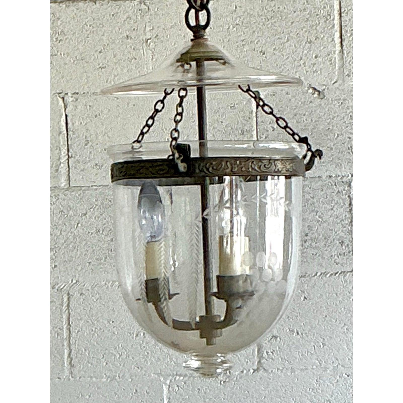 Vintage Regency Etched Bell Jar Lantern In Good Condition In West Palm Beach, FL