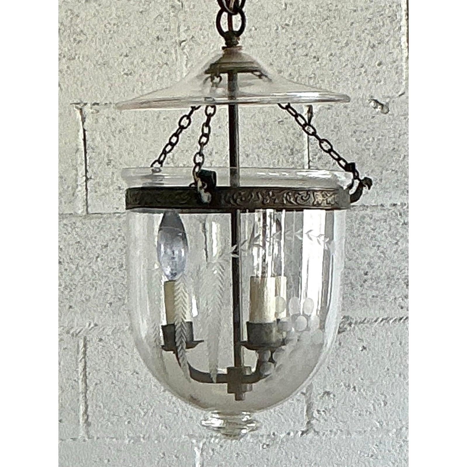 20th Century Vintage Regency Etched Bell Jar Lantern