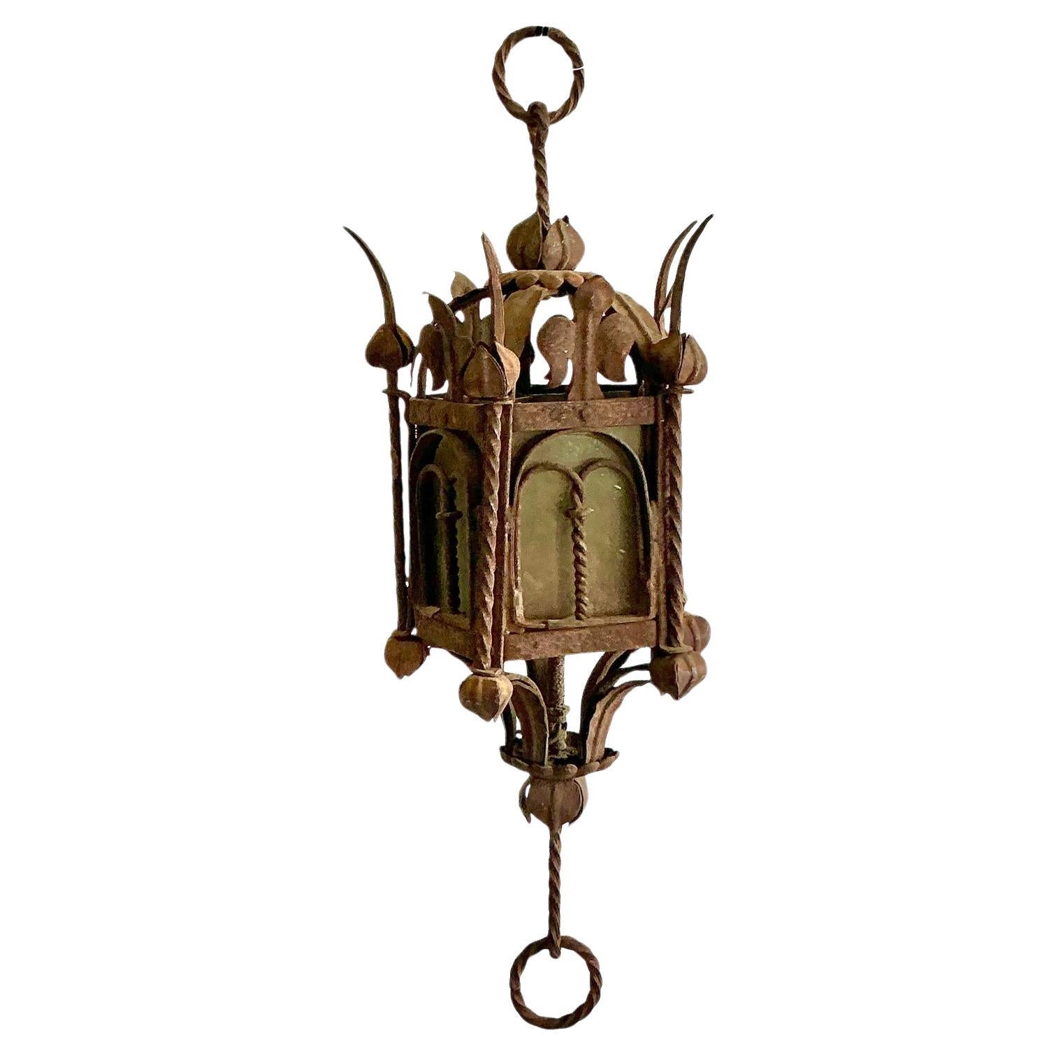 Vintage Boho Patinated Mizner Style Lantern For Sale