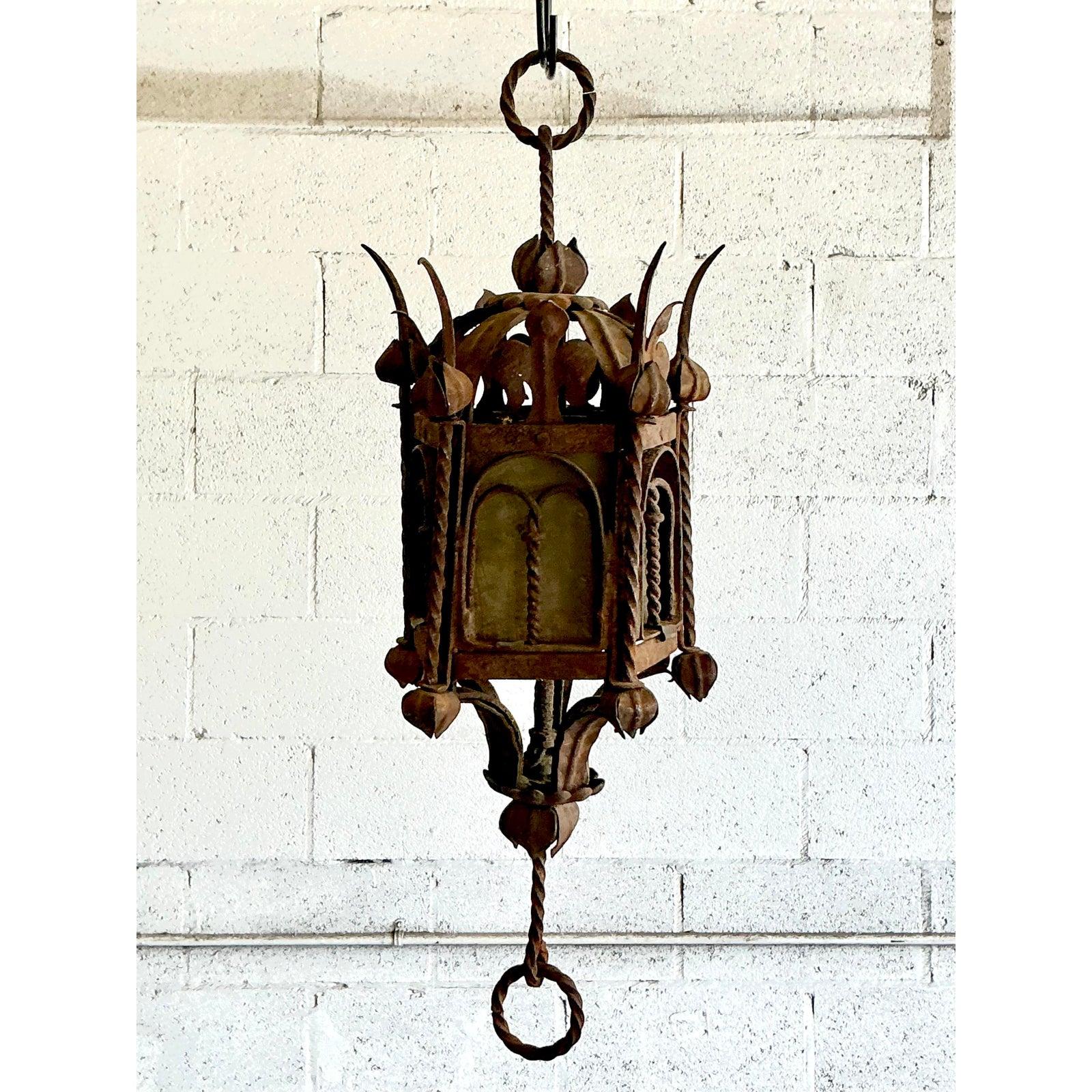 Vintage Boho Patinated Mizner Style Lantern For Sale 1