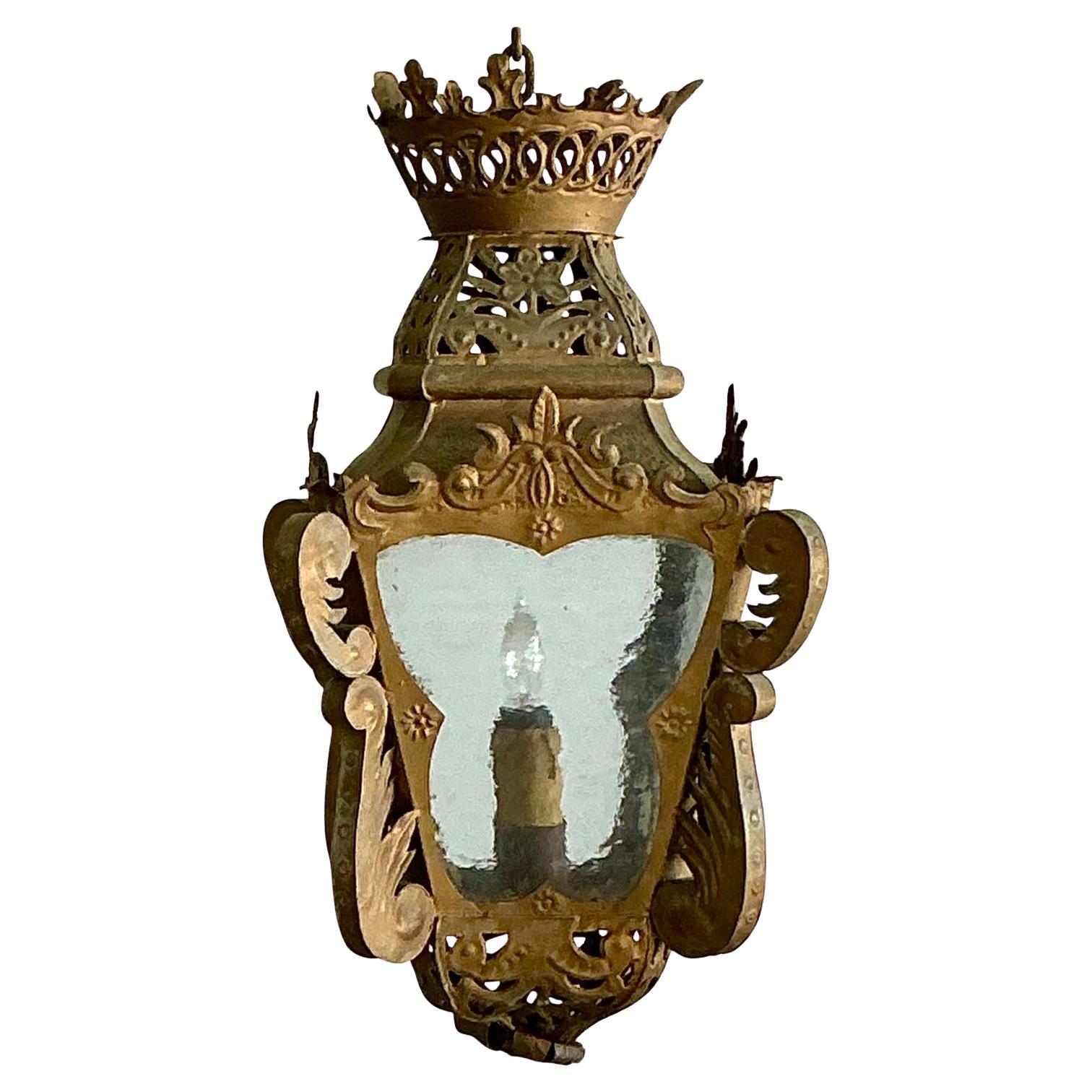 Vintage Boho Pierced Metal Lantern