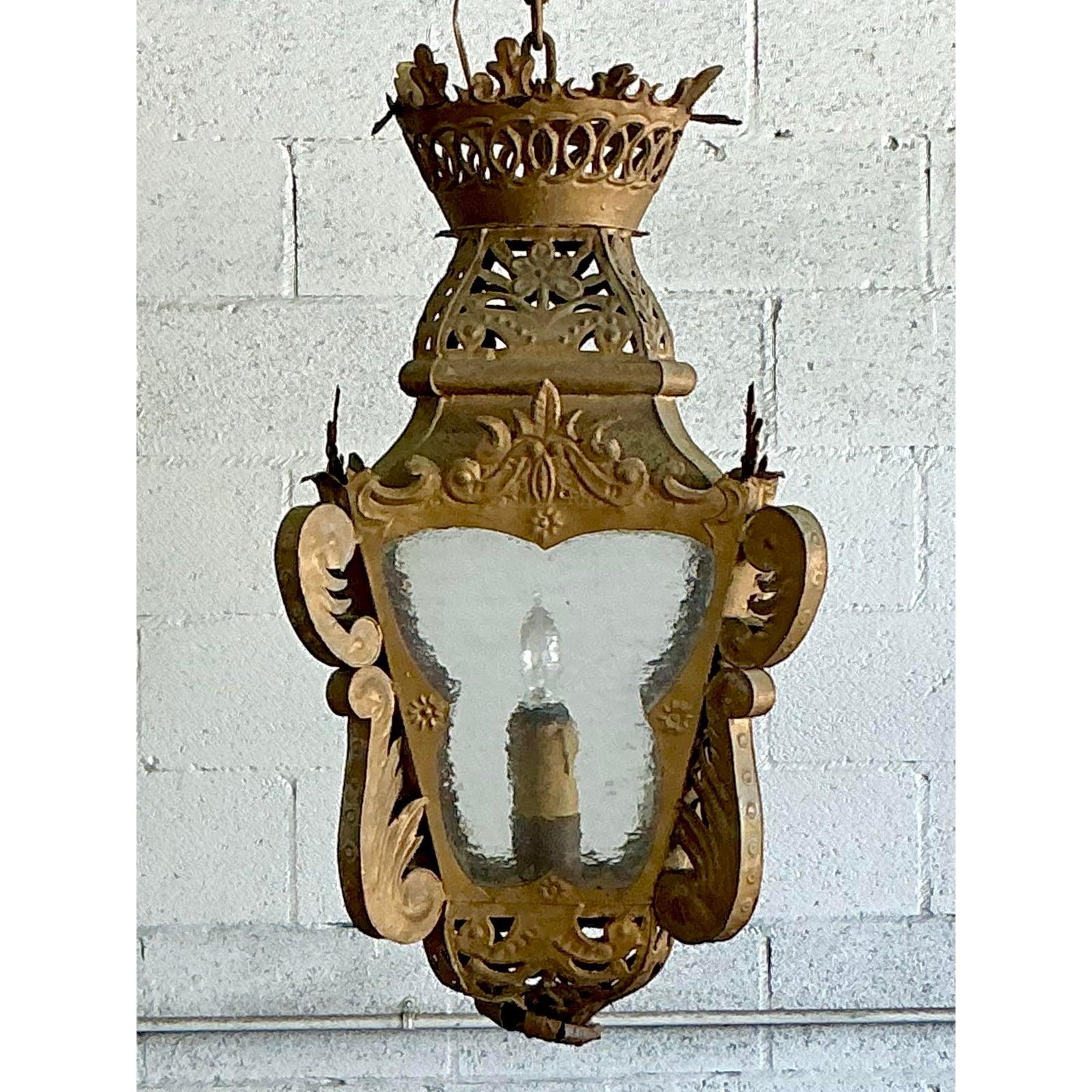 20th Century Vintage Boho Pierced Metal Lantern For Sale