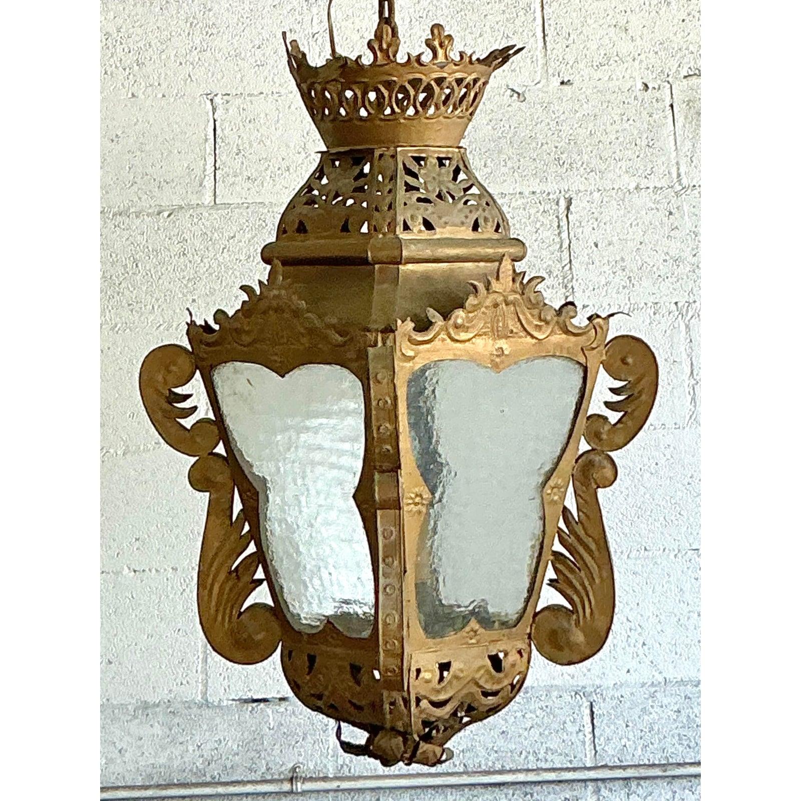 Vintage Boho Pierced Metal Lantern For Sale 1