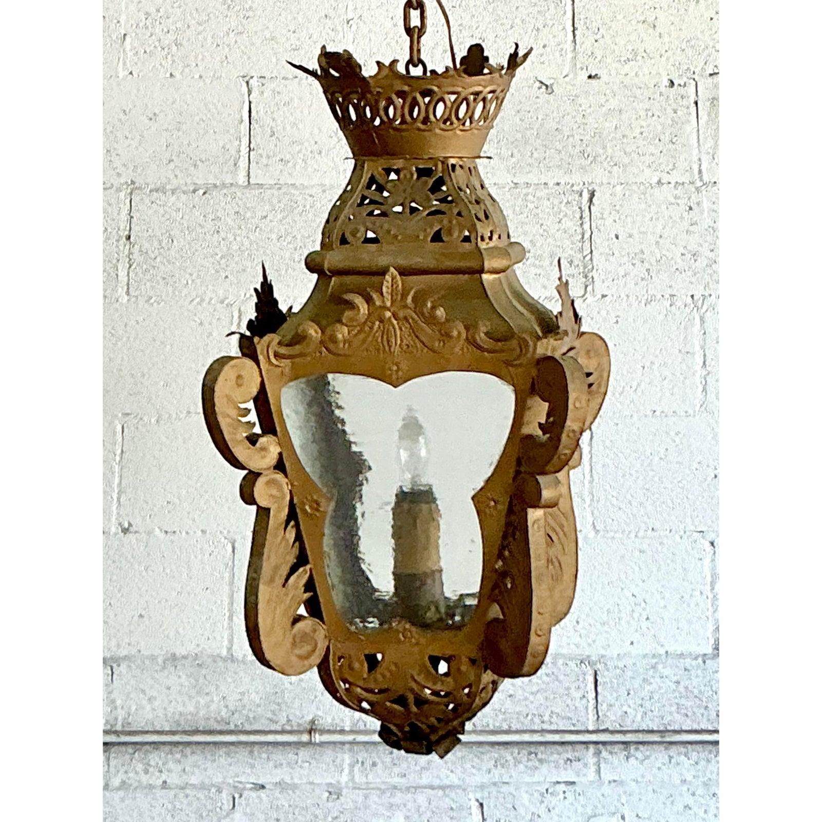 Vintage Boho Pierced Metal Lantern For Sale 4