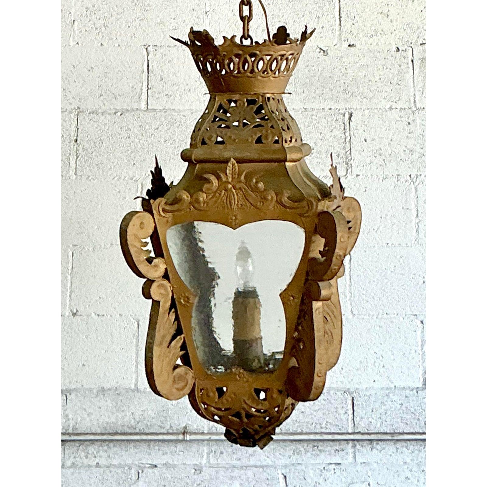Vintage Boho Pierced Metal Lantern For Sale 2