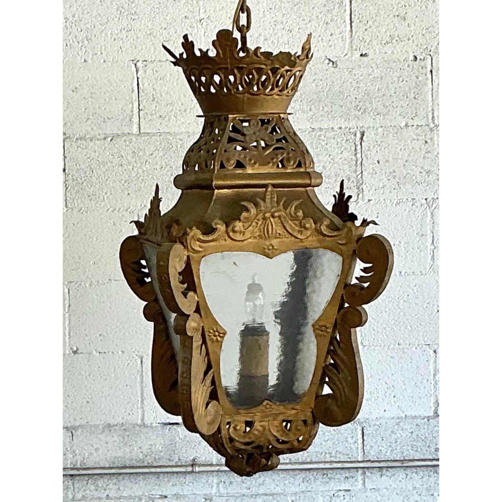 Vintage Boho Pierced Metal Lantern For Sale 3