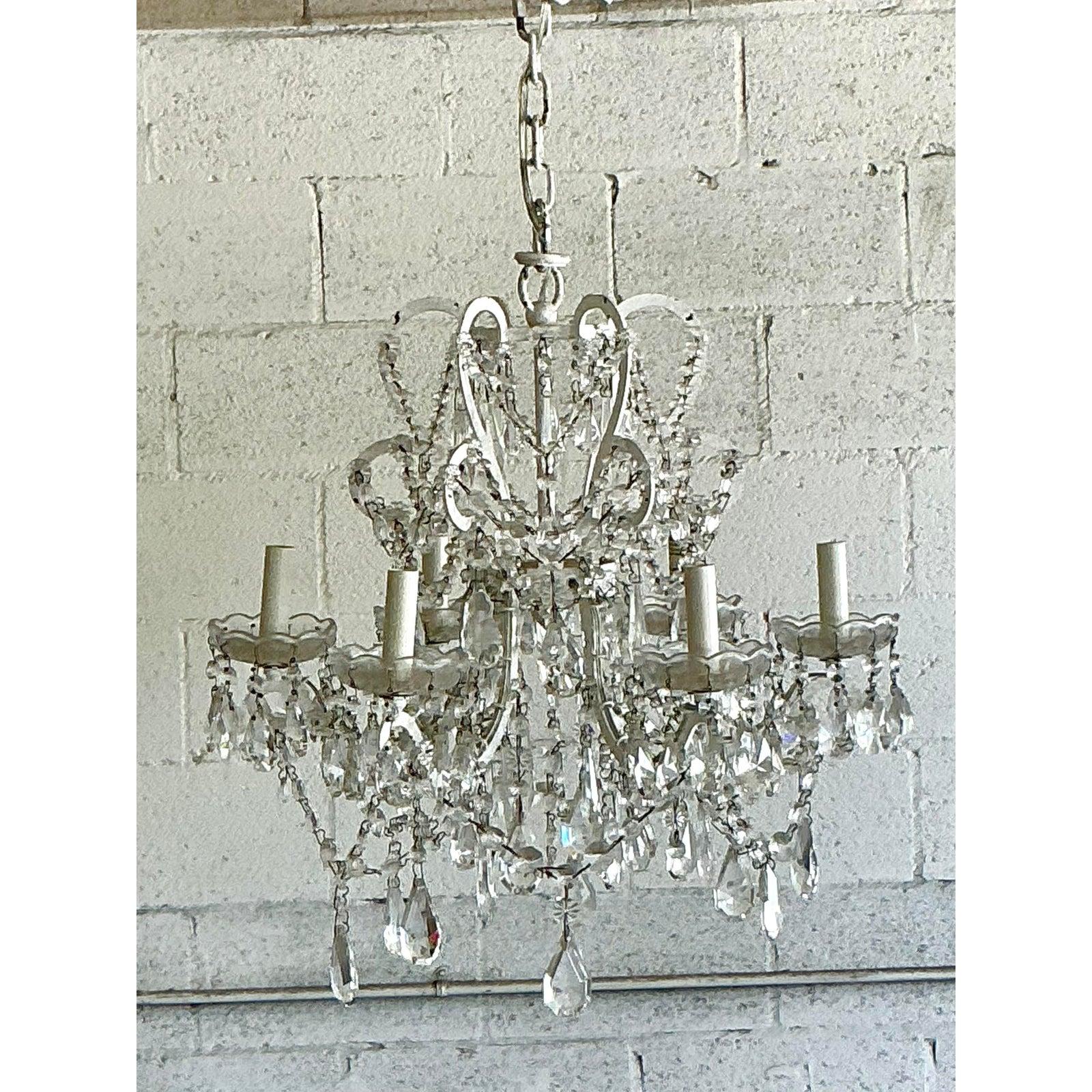 Vintage Regency Restoration Hardware Crystal Drop Chandelier In Good Condition For Sale In West Palm Beach, FL