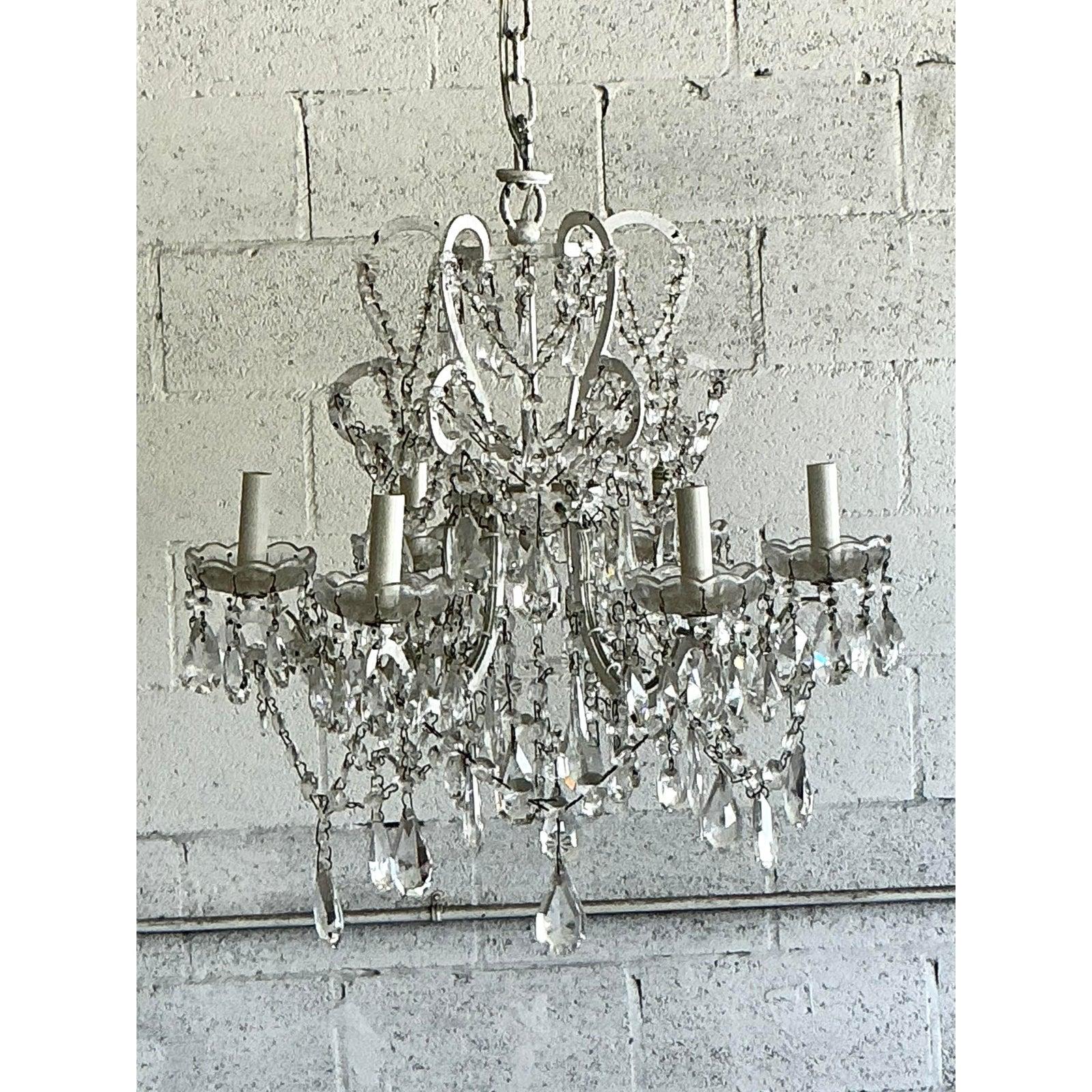 Hollywood Regency Vintage Regency Restoration Hardware Crystal Drop Chandelier For Sale