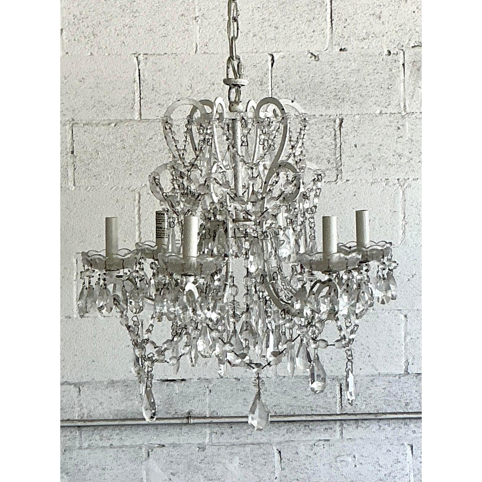 Chinese Vintage Regency Restoration Hardware Crystal Drop Chandelier For Sale
