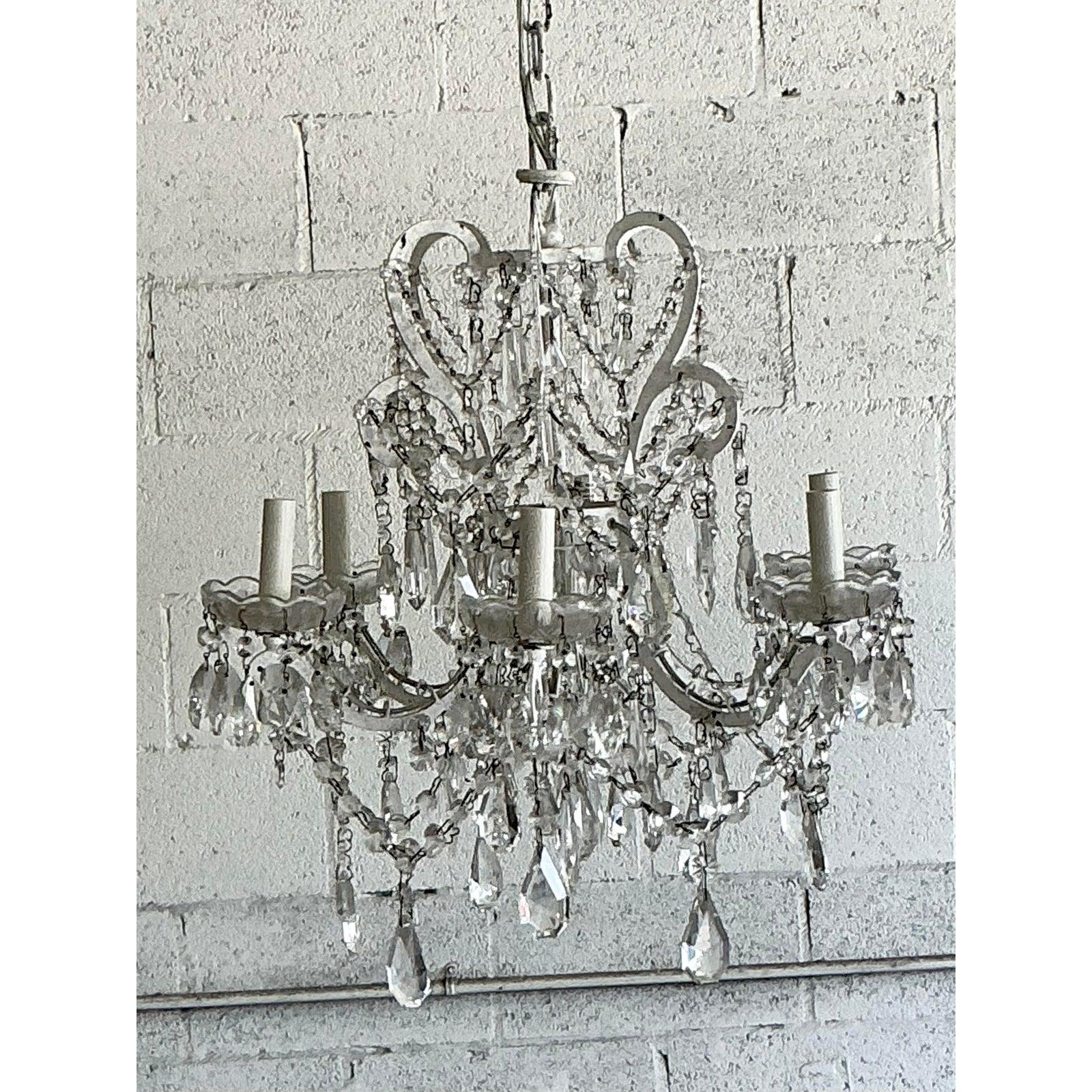 Vintage Regency Restoration Hardware Crystal Drop Chandelier For Sale 2