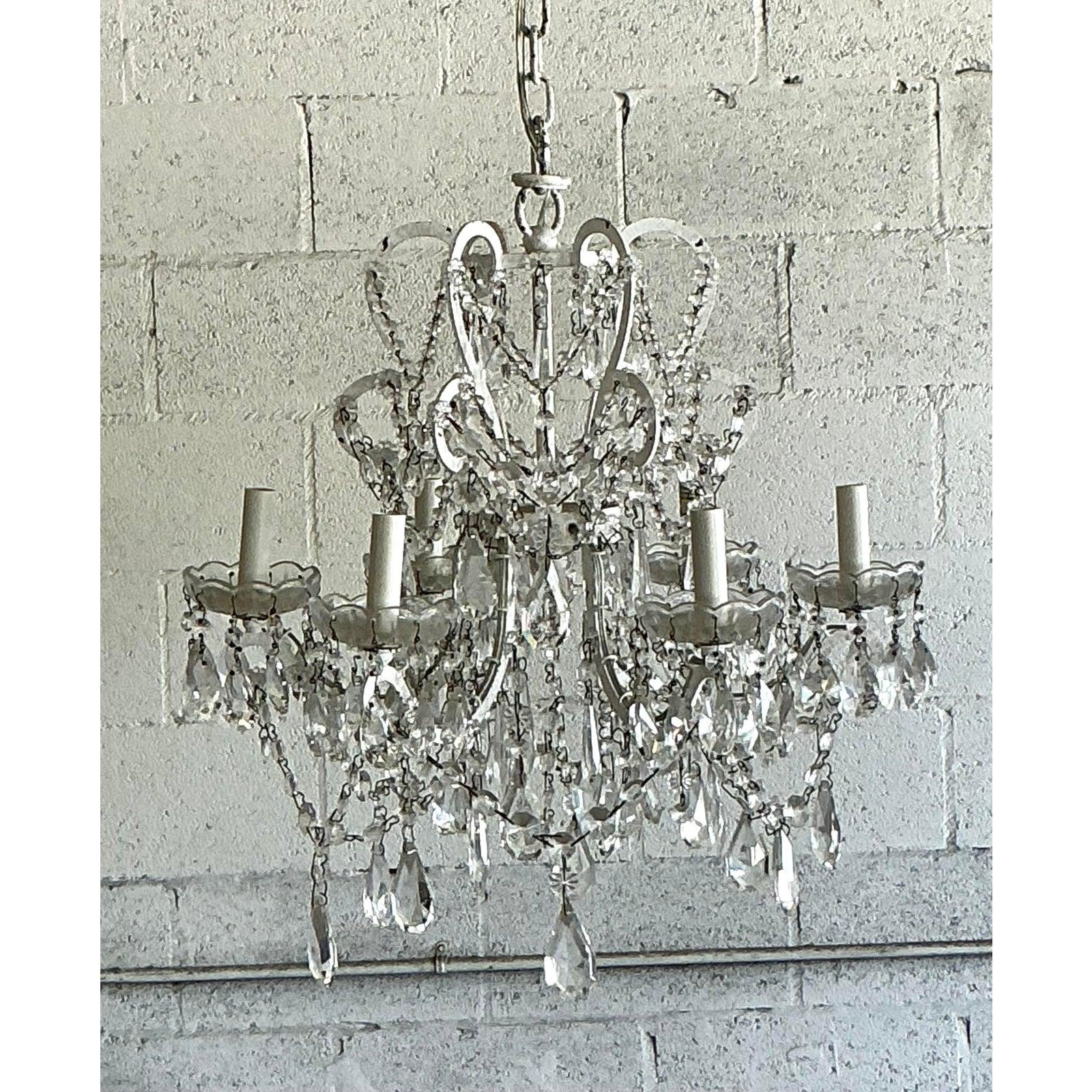 Contemporary Vintage Regency Restoration Hardware Crystal Drop Chandelier For Sale