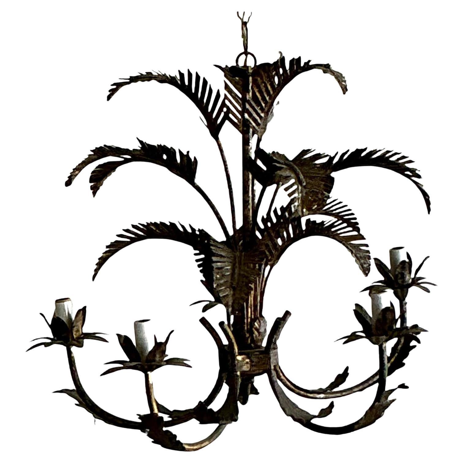 Lampadario vintage Regency con palme tagliate a punzone