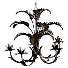 Vintage Regency Tole Punch Cut Palm Chandelier