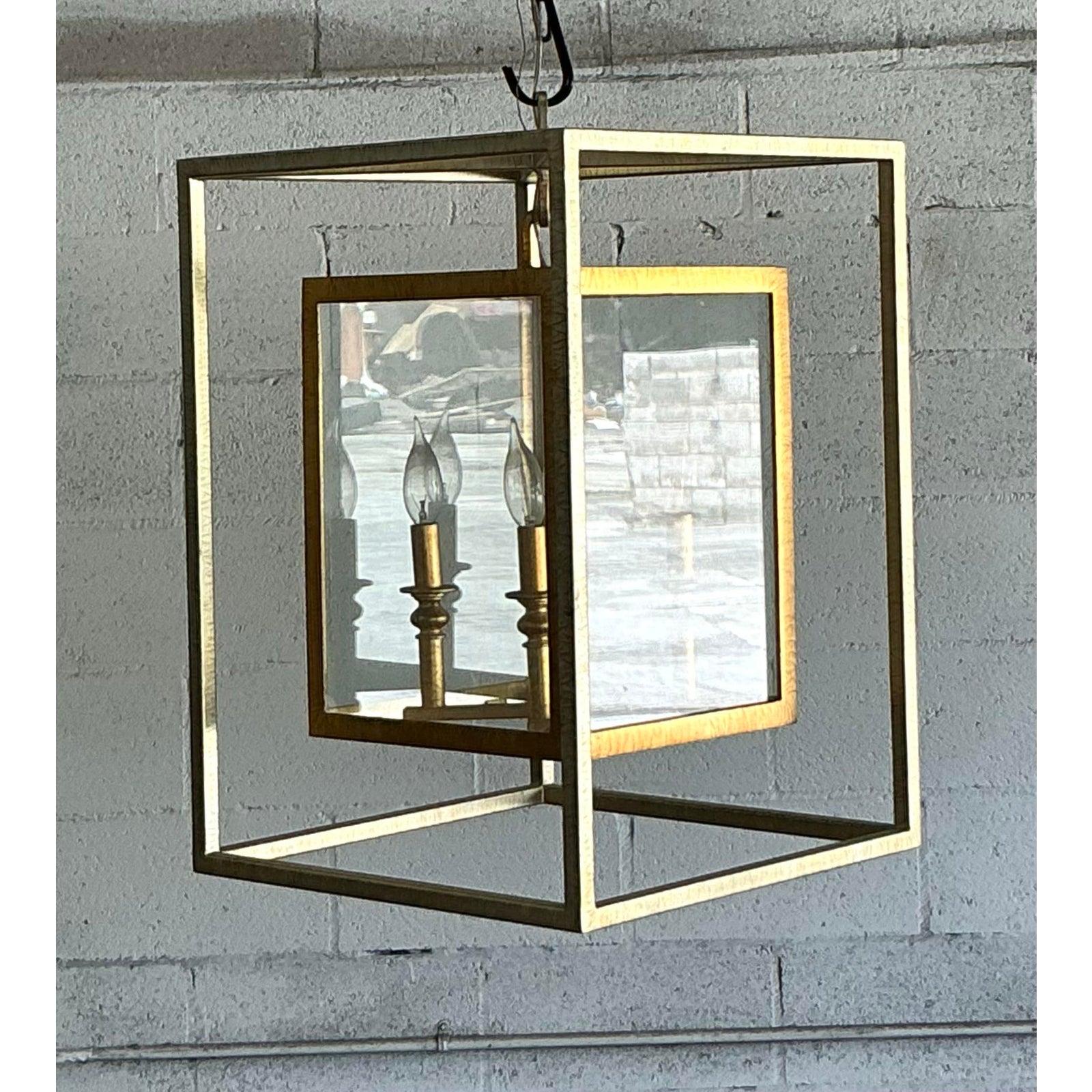 Elevate your interior with this striking Vintage Contemporary Double Frame Lantern, a testament to sophisticated geometric design. This unique piece features a captivating 